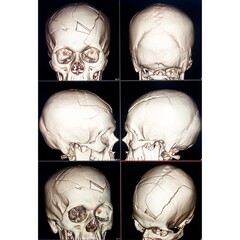 3d reconstruction computer tomography or CT scan image showing severe fracture of the face after an...