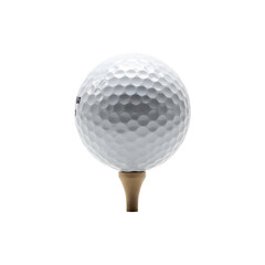 A pristine white golf ball perched on a tee, ready for the perfect swing.