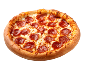 Delicious Pepperoni Pizza with Melted Cheese Crust, transparent background