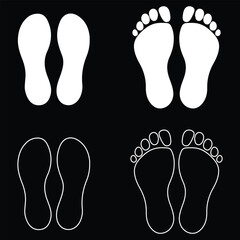 Human foot and shoe print icons. Vector illustration. isolated on black background. EPS 10 