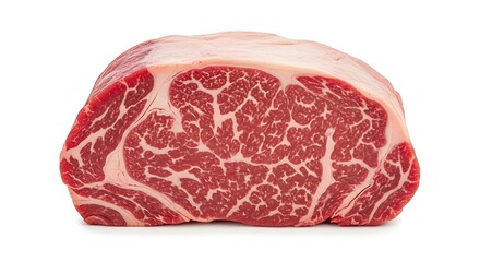 Raw Red Marbled Meat Block on White Background for Culinary Use
