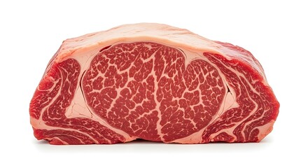 Raw Beef Roast with Fat Marbling, Red and White Meat Cut on Isolated Background