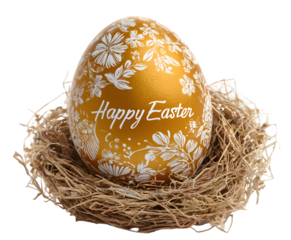 Golden Easter Egg Nest Floral Design Festive Spring Holiday Decoration, transparent background