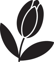 Minimalist Flower Bud Doodle Silhouette with Leaf in Organic Sketch Style