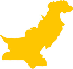 Vector silhouette map of Pakistan in solid yellow. Ideal for educational, political, and geographic projects, infographics, presentations, and design work with a modern, clean style.