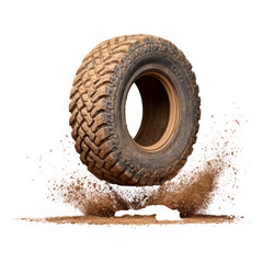 Off-Road Tire Capturing Motion with Dust and Dirt Cloud Effect