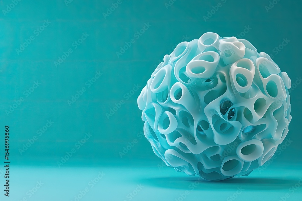 Fototapete abstract 3d rendering of a light blue, organic, sphere-like structure against a teal background