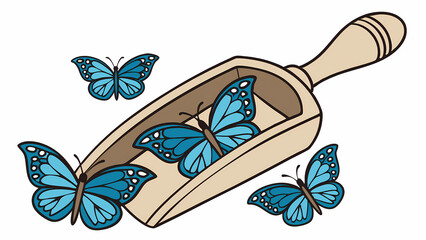 Naklejka premium Illustration of blue butterflies in a wooden scoop for nature lovers and butterfly enthusiasts art work
