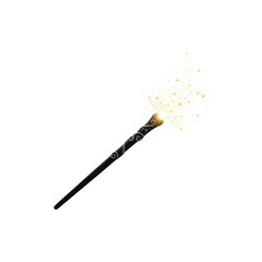 Magical sparkling wand with glowing stars at tip, fantasy object on white