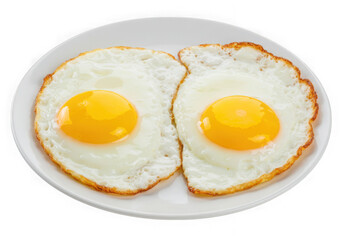 Two fried eggs on a plate isolated on transparent background