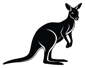 Black vector silhouette illustration of a wild kangaroo and its baby, artfully designed with an Australian nature aesthetic