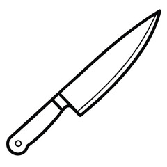 Sharp steel kitchen knife with a black handle, isolated on a white background