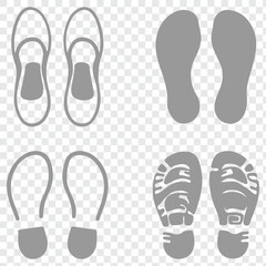 Shoes prints icon vector set. Footprints illustration sign collection. Human shoeprint vector silhouette.