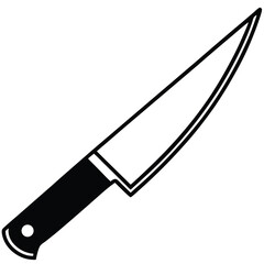 Sharp steel kitchen knife with a black handle, isolated on a white background