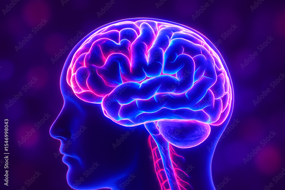 Aufkleber ai generated digital rendering of a glowing human brain in side view showing detailed folds in vibra