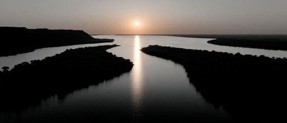 Serene Sunset River Delta  Aerial Landscape Photography