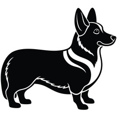 Black and white vector illustration of a cute, isolated domestic dog