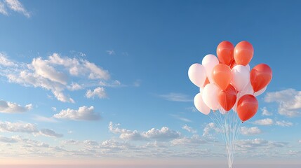 Fototapeta premium Festive Red White Balloons Floating in Blue Sky