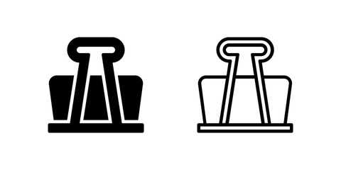 Simple black binder clip vector icon set, perfect for office and stationery