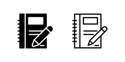 Simple notebook icon set for notes, journal, and education layouts
