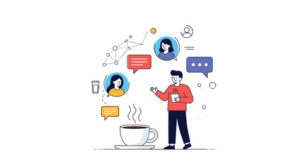 Vector communication design collaboration and networking illustration visualizing virtual meetings with colleagues