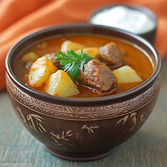 Hearty Hungarian Goulash: A comforting bowl of rich stew with tender meat and potatoes