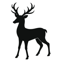 Fototapeta premium Minimalist Black Silhouette Vector Graphic of a Majestic Deer with Large Antlers for Wildlife Inspired Design Projects