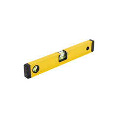 Yellow spirit level tool for construction, carpentry, alignment, balance, and precision measurement concepts