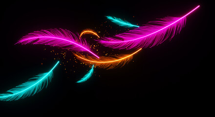 Obraz premium Colorful Glowing Feathers in Digital Neon Style