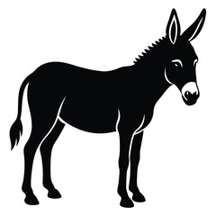 Donkey and Horse Vector Illustration in Black Silhouette Style