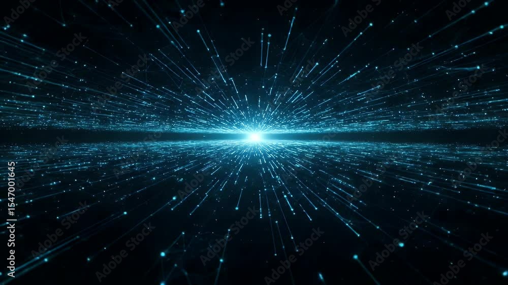 Poster abstract digital network radiating from a central point in a dark space