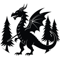 Heraldic Lion and Dragon Vector Illustration in Fantasy Style