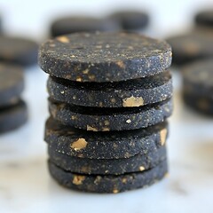 Stack of delectable black sesame cookies on a bright and clean background