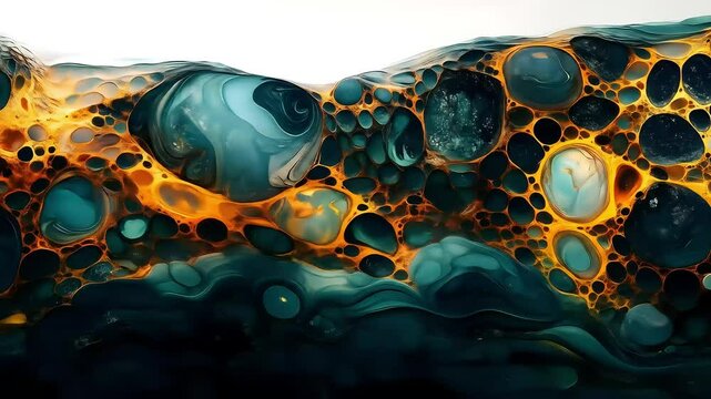 Abstract Art - Teal and Gold Swirls and Circles. Generative ai