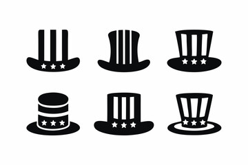 set of Uncle Sam Hat  icon silhouette vector illustration