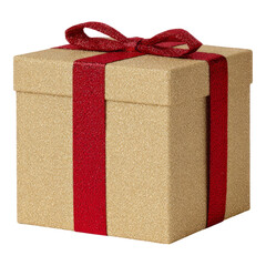 Sparkling Gold Gift Box with Red Ribbon for Special Occasions