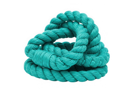 Turquoise rope coil nautical marine knot isolated on transparent background