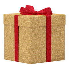 Sparkling Gold Gift Box with Red Ribbon for Celebrations and Events