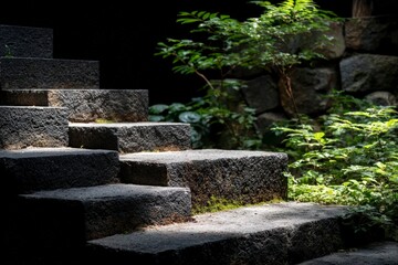 Serene Stone Steps  Garden Pathway  Tranquil Nature  Zen Garden  Mossy Steps