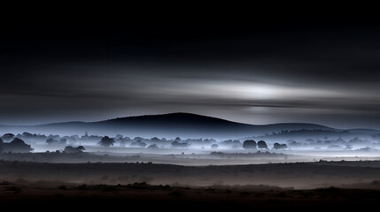 A dark sky with a hill in the background