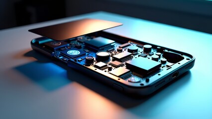Disassembled smartphone with ai technology display