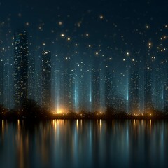 Futuristic Cityscape at Night  Glowing Towers  Reflections  and Sparkling Lights