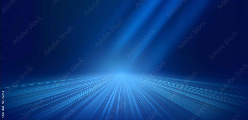 Poster on a blue background, radial light spreads outward, creating a dynamic and tech - inspired visual ef