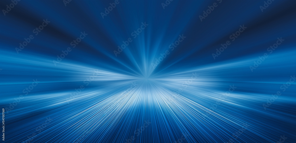 Poster on a blue background, radial light spreads outward, creating a dynamic and tech - inspired visual ef