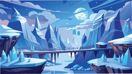 Snow Covered Winter Vector Landscape. Snowy Mountains Scene for Wallpaper or Backgrounf