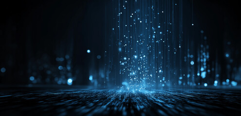 Against a dark background, blue light spots cascade like beams, as if data pouring, creating a tech - futuristic data - flow scene.