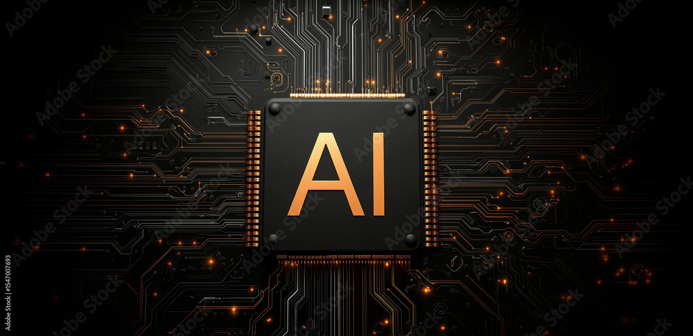 Poster at the center of a dark circuit board, the 