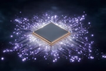 Obraz premium Futuristic AI Chip Digital Intelligence Data Processing Circuit Board Technology Innov