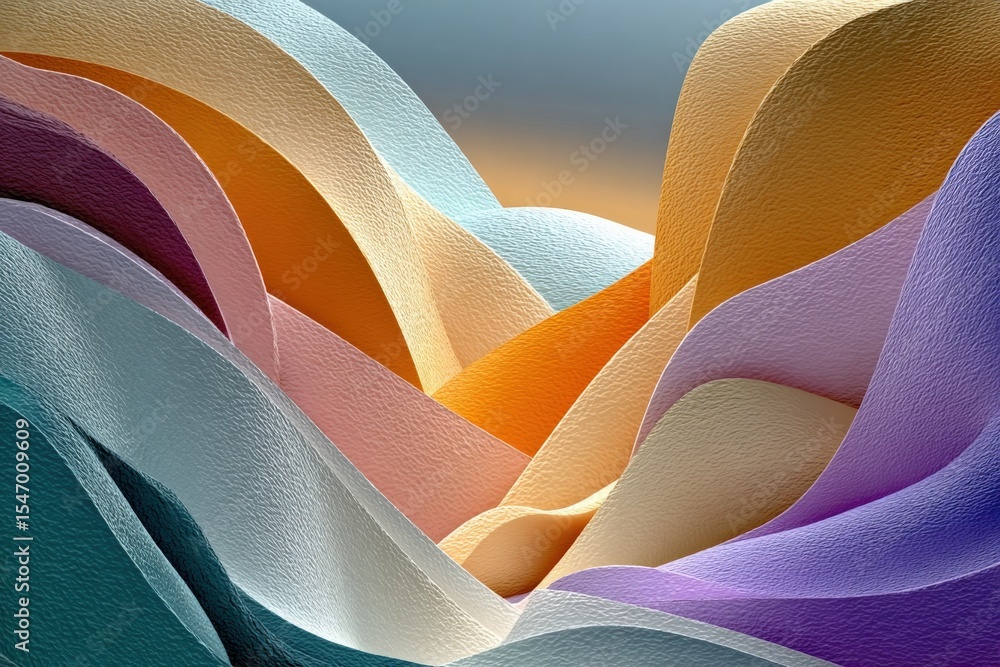 Poster abstract colorful paper art with layered flowing curves in vibrant pastel shades for creative design