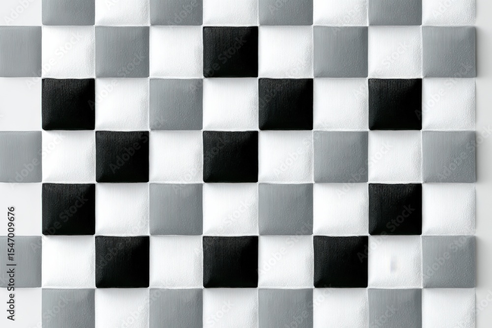 Aufkleber Abstract 3D Black and White Checkerboard Pattern with Geometric Cubes and Shadows for Modern Design Background